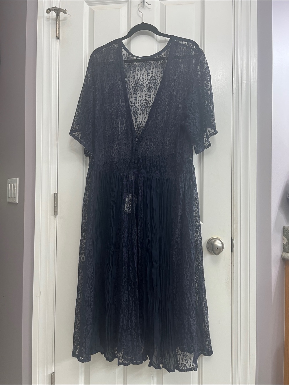 H&M Black Lace Pleated Skirt Midi Dress